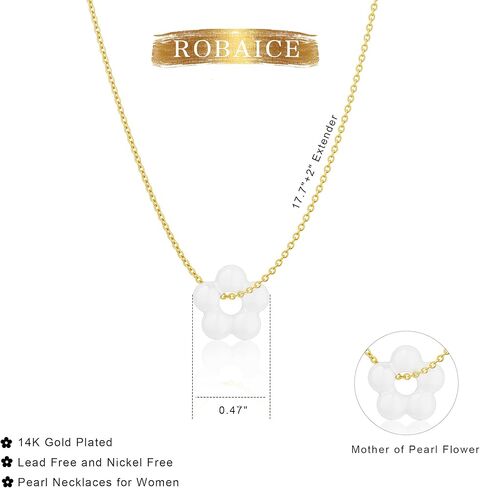 Gold Necklaces for Women, 14K Gold/Silver Plated Dainty Pearl Necklaces for Women Flower Pendant Satellite Chain Necklace Wedding Bridesmaid Jewelry Gift in Kuwait
