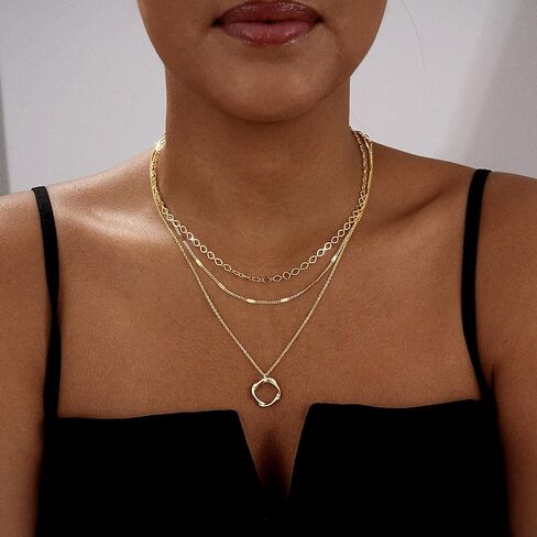 Gold/Silver Layered Necklaces for Women,Dainty 14k Gold Plated Stackable Choker Necklaces for Women,Trendy Layering Coin Chain Pendant Jewelry Set Gifts in Kuwait