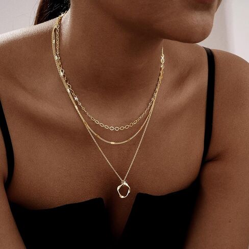 Gold/Silver Layered Necklaces for Women,Dainty 14k Gold Plated Stackable Choker Necklaces for Women,Trendy Layering Coin Chain Pendant Jewelry Set Gifts in Kuwait