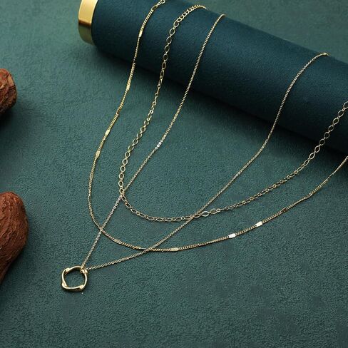 Gold/Silver Layered Necklaces for Women,Dainty 14k Gold Plated Stackable Choker Necklaces for Women,Trendy Layering Coin Chain Pendant Jewelry Set Gifts in Kuwait