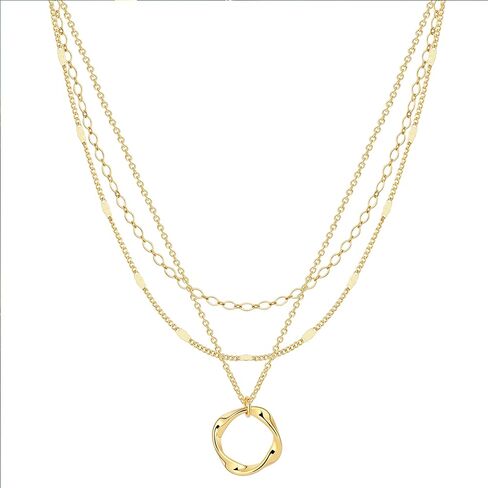 Gold/Silver Layered Necklaces for Women,Dainty 14k Gold Plated Stackable Choker Necklaces for Women,Trendy Layering Coin Chain Pendant Jewelry Set Gifts in Kuwait