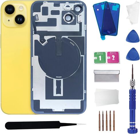 14Plus استبدال الزجاج الخلفي مع شحن اللاسلكي كابل فليكس وإطار الكاميرا جميع الأجزاء لجهاز iPhone 14 Plus (6.7 بوصة ، منتصف الليل) استبدال الشريط المقاوم للماء المعدات in Kuwait