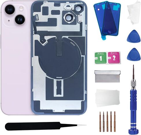 14Plus استبدال الزجاج الخلفي مع شحن اللاسلكي كابل فليكس وإطار الكاميرا جميع الأجزاء لجهاز iPhone 14 Plus (6.7 بوصة ، منتصف الليل) استبدال الشريط المقاوم للماء المعدات in Kuwait