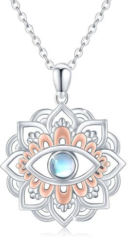Cuoka Miracle Lotus Eye Necklace for Women Moonstone Evil Evil Lotus Prendant 925 Sterling Silver Lotus Necklace Lotus Flower Charm Jewelry for Birthday Halloween for Women Men Teen in Saudi Arabia