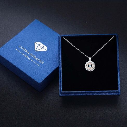Cuoka Miracle Lotus Eye Necklace for Women Moonstone Evil Evil Lotus Prendant 925 Sterling Silver Lotus Necklace Lotus Flower Charm Jewelry for Birthday Halloween for Women Men Teen in Saudi Arabia