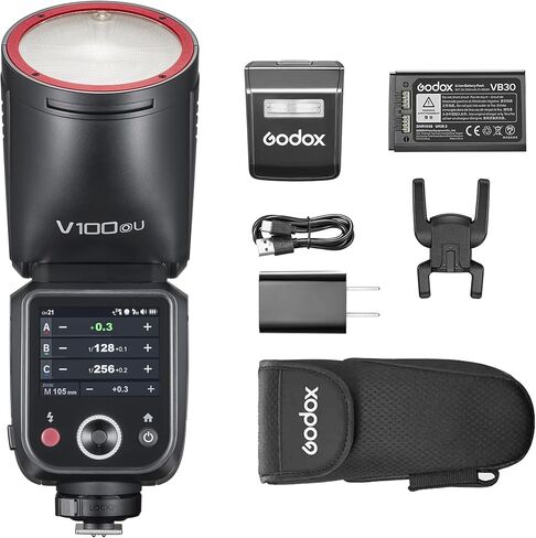 Godox V100S Flash V100-S مستديرة شاشة تعمل باللمس ، بطارية ليثيوم مدمجة ، مصباح نمذجة LED 10 ، لكاميرا Sony in Kuwait