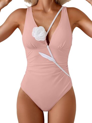 Eomenie Women's One Piece Swimsuit Slimming Tummy Control Bathing Suit Plunging V Neck Color Blocking 2025 Swimwear in Saudi Arabia