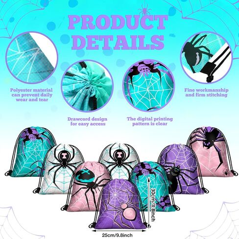 Lothee 32 Pieces Spider Web Birthday Party Decoration Set Spider Web Drawstring Bags Funny Travel Sack Backpack Rubber Bracelets Wristlet Keychain for Birthday Party Supplies Favors (Fresh Style) in Kuwait