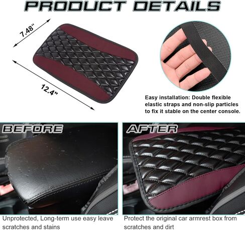 X Xotic Center Center Console Pad 12.6 "x7.4" PU Leather Car Carrest Cover Cover Cover Mat Universal Waterproof Expensory معظم السيارات ، سيارات الدفع الرباعي ، شاحنة (أسود) in Kuwait