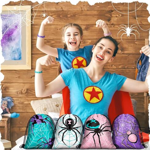 Lothee 32 Pieces Spider Web Birthday Party Decoration Set Spider Web Drawstring Bags Funny Travel Sack Backpack Rubber Bracelets Wristlet Keychain for Birthday Party Supplies Favors (Fresh Style) in Kuwait