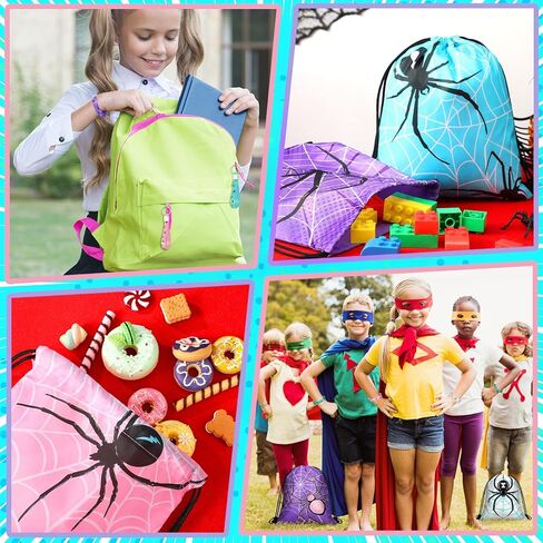 Lothee 32 Pieces Spider Web Birthday Party Decoration Set Spider Web Drawstring Bags Funny Travel Sack Backpack Rubber Bracelets Wristlet Keychain for Birthday Party Supplies Favors (Fresh Style) in Kuwait