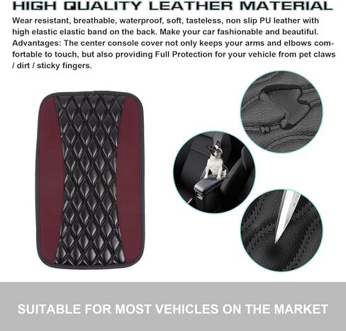 X Xotic Center Center Console Pad 12.6 "x7.4" PU Leather Car Carrest Cover Cover Cover Mat Universal Waterproof Expensory معظم السيارات ، سيارات الدفع الرباعي ، شاحنة (أسود) in Kuwait