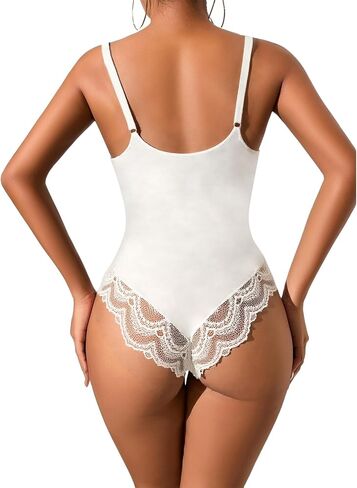 Teddy Lingerie for Women Sexy Deep v Lace Teddy Bodysuit مزدوج الطبقة الداخلية Lingerie S-XXL أسود أبيض ماتشا in Kuwait