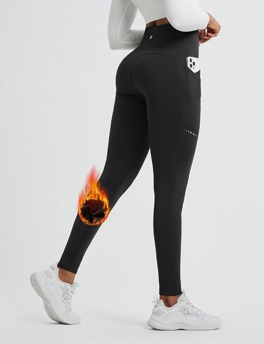baleaf Women's Fleece Lined Leggings Thermal Winter Warm Pants High Waisted Cold Weather Tights with Cross Pockets in Saudi Arabia
