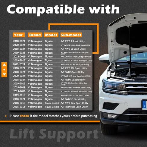 27.18 in 2 PCS Hood Lift Support Struts Gas Spring Shocks Rod Compatible with Volkswagen 2018-2021 Tiguan Replaces # 5NA823359B 5NA823359A (Note : Body Code AD1 / BT1) in Saudi Arabia