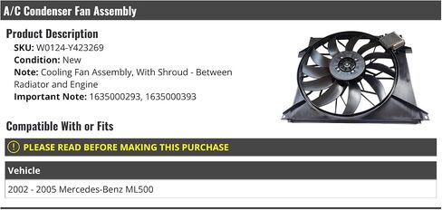 A/C Cooling Condenser Fan Assembly - Compatible with 2002-2005 Mercedes-Benz ML500 in Saudi Arabia