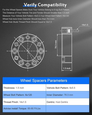 ECCPP 1.5 بوصة 6x5.5 إلى 6x120 محولات عجلة 6LUG مع 14x1.5 ترصيع 78.3CB إلى 66.9CB لشيفروليه سيلفرادو 1500 1999-2025 لشيفروليه سوبربان 2015-2025 -4PC لا تناسب الأسهم رايمز الأسهم in Saudi Arabia