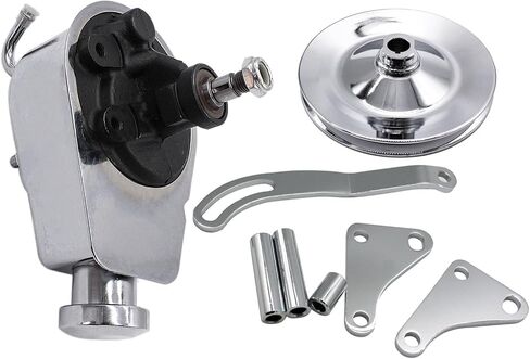 Chrome Power Steering Pump with pulley and Bracket Kit Compatible with Small Block Chevy Long Water Pump SBC 265 283 305 327 350 383 400 Engines Replace Keyway style 5/8" in Saudi Arabia
