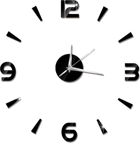 Pilipane Modern Frameless DIY Wall Clock, Modern 3D DIY Wall Clock, Decor Sticker Mirror Frameless Large DIY Wall Clock Kit for Home Living Room Bedroom Office Decoration (Black) in Saudi Arabia