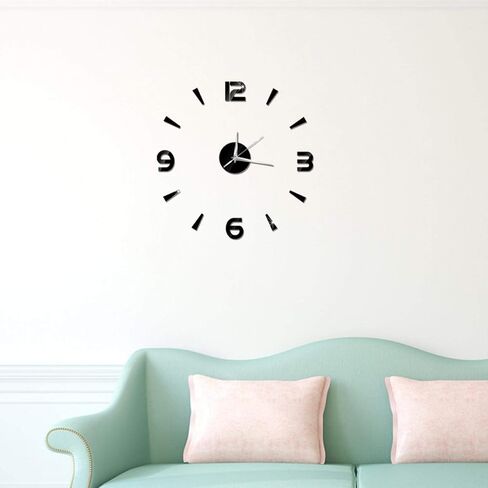 Pilipane Modern Frameless DIY Wall Clock, Modern 3D DIY Wall Clock, Decor Sticker Mirror Frameless Large DIY Wall Clock Kit for Home Living Room Bedroom Office Decoration (Black) in Saudi Arabia