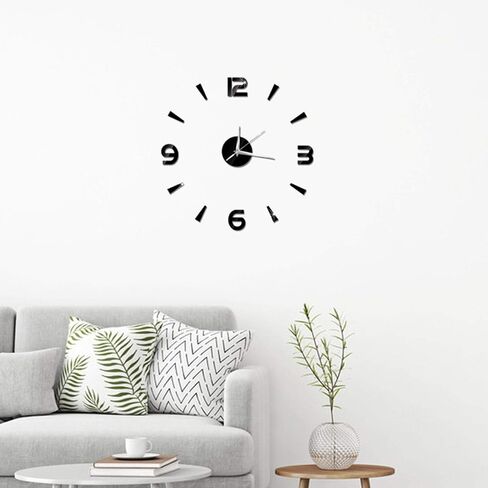 Pilipane Modern Frameless DIY Wall Clock, Modern 3D DIY Wall Clock, Decor Sticker Mirror Frameless Large DIY Wall Clock Kit for Home Living Room Bedroom Office Decoration (Black) in Saudi Arabia