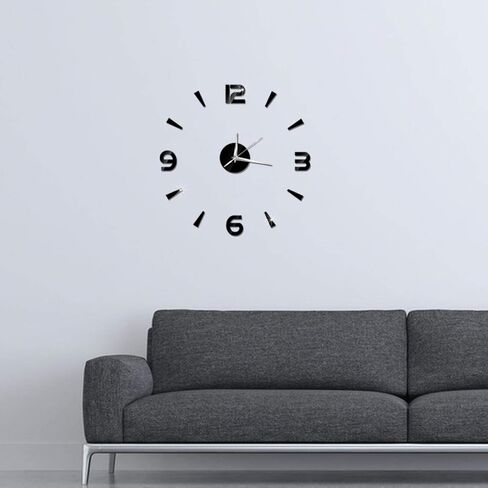 Pilipane Modern Frameless DIY Wall Clock, Modern 3D DIY Wall Clock, Decor Sticker Mirror Frameless Large DIY Wall Clock Kit for Home Living Room Bedroom Office Decoration (Black) in Saudi Arabia