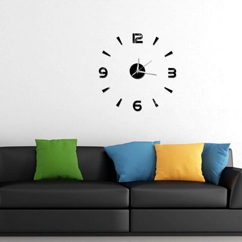 Pilipane Modern Frameless DIY Wall Clock, Modern 3D DIY Wall Clock, Decor Sticker Mirror Frameless Large DIY Wall Clock Kit for Home Living Room Bedroom Office Decoration (Black) in Saudi Arabia