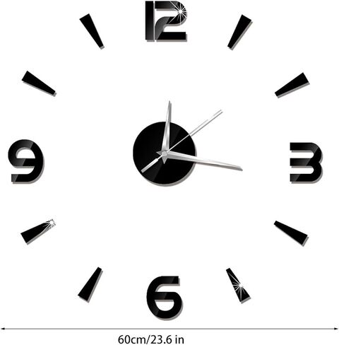 Pilipane Modern Frameless DIY Wall Clock, Modern 3D DIY Wall Clock, Decor Sticker Mirror Frameless Large DIY Wall Clock Kit for Home Living Room Bedroom Office Decoration (Black) in Saudi Arabia