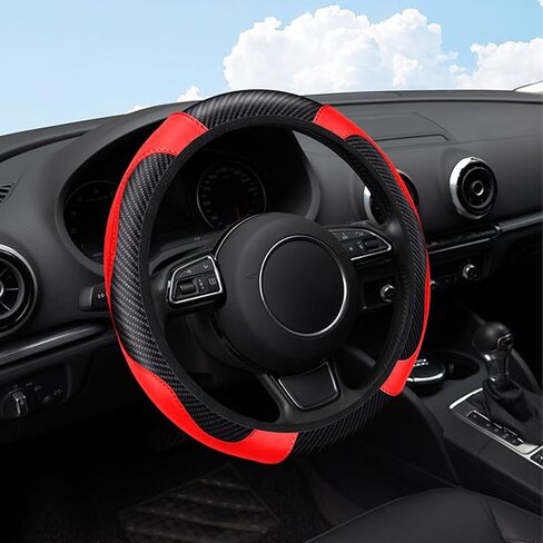 Car Carbon Fiber Leather Embossed Steering Wheel Cover 15 Inch Universal Car Steering Handle Cover Anti Slip Breathable (Purple) in Kuwait