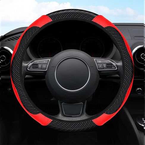 Car Carbon Fiber Leather Embossed Steering Wheel Cover 15 Inch Universal Car Steering Handle Cover Anti Slip Breathable (Purple) in Kuwait