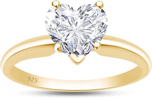 منطقة جوهرة الولايات المتحدة الأمريكية على شكل قلب أبيض مكعب من الزركونيا الخاتم solitaire في الذهب 14K على الفضة الاسترليني (5 قيراط) in Kuwait