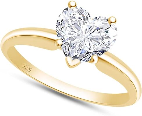 منطقة جوهرة الولايات المتحدة الأمريكية على شكل قلب أبيض مكعب من الزركونيا الخاتم solitaire في الذهب 14K على الفضة الاسترليني (5 قيراط) in Kuwait