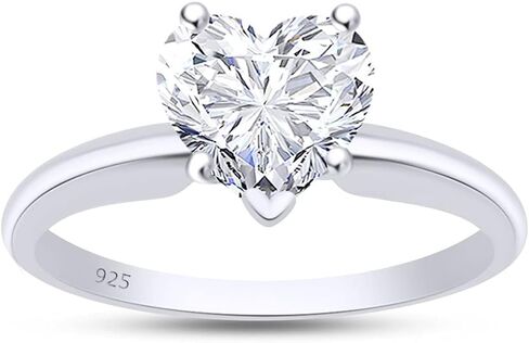 منطقة جوهرة الولايات المتحدة الأمريكية على شكل قلب أبيض مكعب من الزركونيا الخاتم solitaire في الذهب 14K على الفضة الاسترليني (5 قيراط) in Kuwait