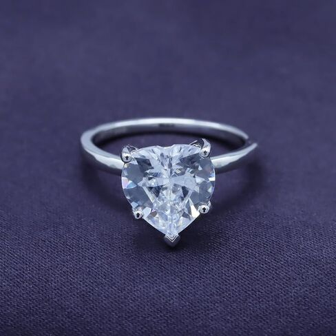 منطقة جوهرة الولايات المتحدة الأمريكية على شكل قلب أبيض مكعب من الزركونيا الخاتم solitaire في الذهب 14K على الفضة الاسترليني (5 قيراط) in Kuwait