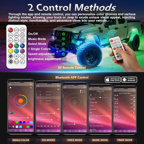 16Pods RGB LED Rock Lights Kit with APP/RF Remote Control, Car Underglow Lights with Brake Multicolor Neon Underbody Light Waterproof 12V for Trucks Pickup Jeep Golf Cart SXS ATV in Kuwait