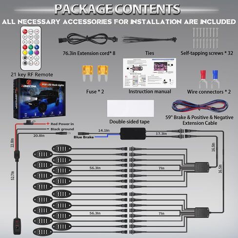 16Pods RGB LED Rock Lights Kit with APP/RF Remote Control, Car Underglow Lights with Brake Multicolor Neon Underbody Light Waterproof 12V for Trucks Pickup Jeep Golf Cart SXS ATV in Kuwait