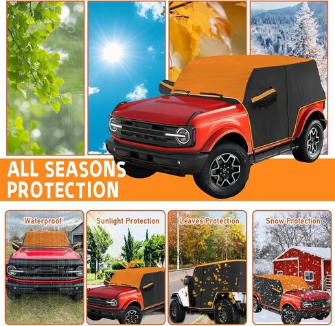 JOJOCY Car Cover for Ford Bronco 2021-2024, 420D Car Window & Door Cover Protect from Rain, Snow and Sun Orange Roof More Recognisable Driver Door Zipper (4 Door) in Saudi Arabia