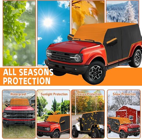 JOJOCY Car Cover for Ford Bronco 2021-2024, 420D Car Window & Door Cover Protect from Rain, Snow and Sun Orange Roof More Recognisable Driver Door Zipper (4 Door) in Saudi Arabia