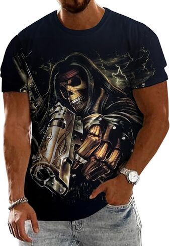 Mens Skull T Shirts Horror Print Tees Short Sleeve Crewneck Casual Graphic Tee Biker T Shirt for Men Soft Comfort Top in Saudi Arabia