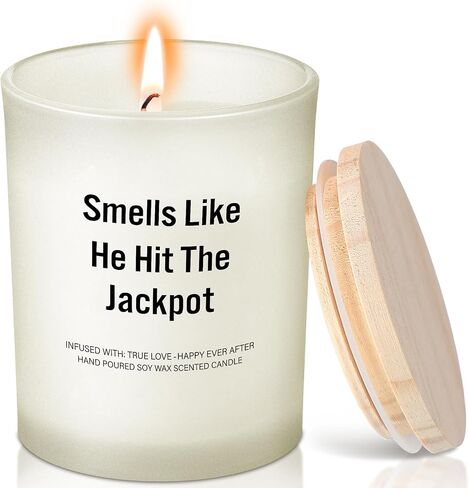 Funny Engagement Gift for Bride to Be Engaged Lavender Scent Candle Soy Wax Smells Like He Hit The Jackpot Proposal Bride Candle Gifts for Birthday Bridal Shower Party in Saudi Arabia
