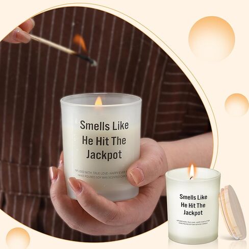 Funny Engagement Gift for Bride to Be Engaged Lavender Scent Candle Soy Wax Smells Like He Hit The Jackpot Proposal Bride Candle Gifts for Birthday Bridal Shower Party in Saudi Arabia