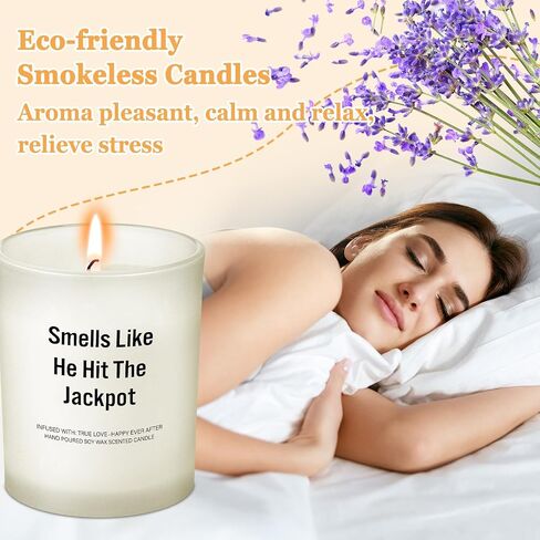 Funny Engagement Gift for Bride to Be Engaged Lavender Scent Candle Soy Wax Smells Like He Hit The Jackpot Proposal Bride Candle Gifts for Birthday Bridal Shower Party in Saudi Arabia