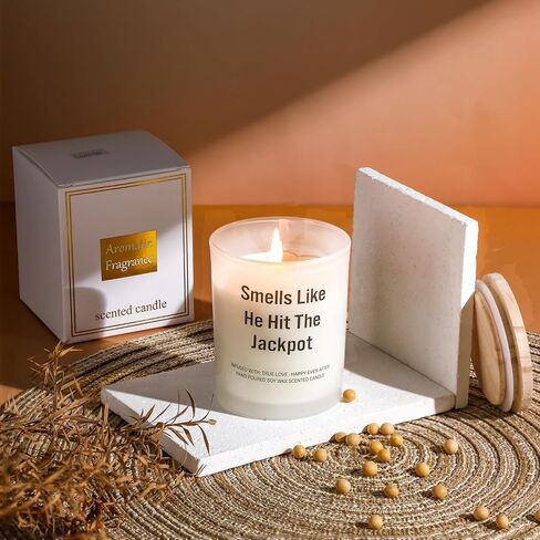 Funny Engagement Gift for Bride to Be Engaged Lavender Scent Candle Soy Wax Smells Like He Hit The Jackpot Proposal Bride Candle Gifts for Birthday Bridal Shower Party in Saudi Arabia