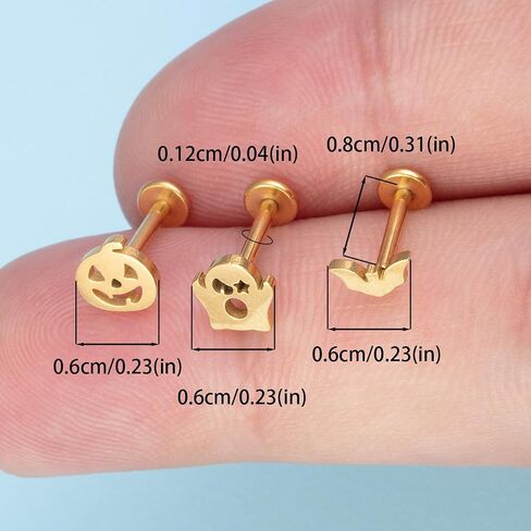 3Pcs 16G Ghost Bat Pumpkin Stainless Steel Cartilage Earrings Labret Monroe Lip Rings Tragus Helix Studs Earrings Halloween Piercing Jewelry in Saudi Arabia