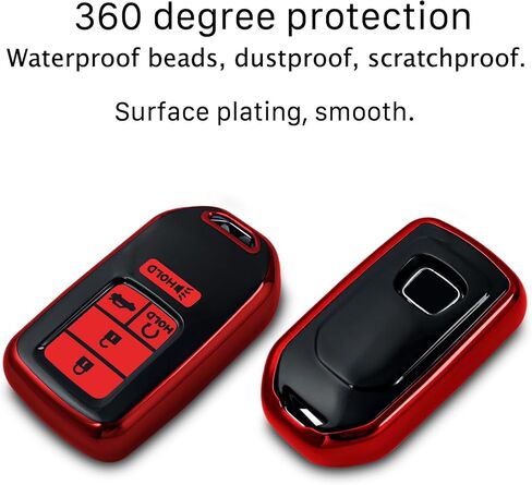 for honda key fob cover with metal/leather keychain,TPU Key case,compatible with 2021 2022 Accord Civic Crosstour CR-V CR-Z Odyssey Remote smart Key,5 buttons Red in Kuwait