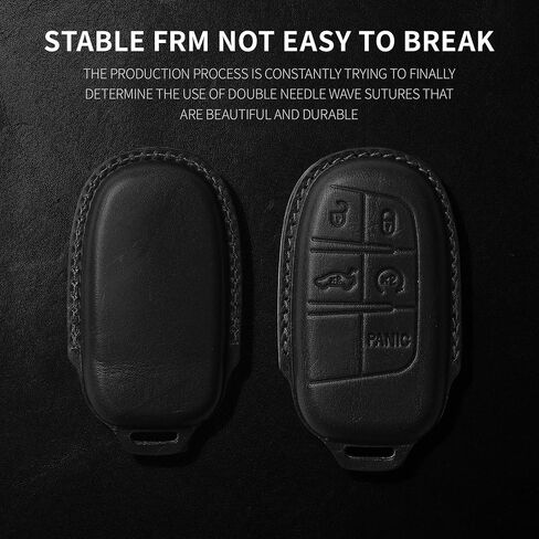 Tukellen for Jeep/Dodge Key Fob Cover Leather,Leather Key Case Protector Compatible Jeep Grand Cherokee Renegade Chrysler 200 300 Dodge RAM Durango Challenger Journey Dart Fiat-Black(Red line) in Saudi Arabia