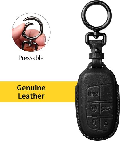 Tukellen for Jeep/Dodge Key Fob Cover Leather,Leather Key Case Protector Compatible Jeep Grand Cherokee Renegade Chrysler 200 300 Dodge RAM Durango Challenger Journey Dart Fiat-Black(Red line) in Saudi Arabia