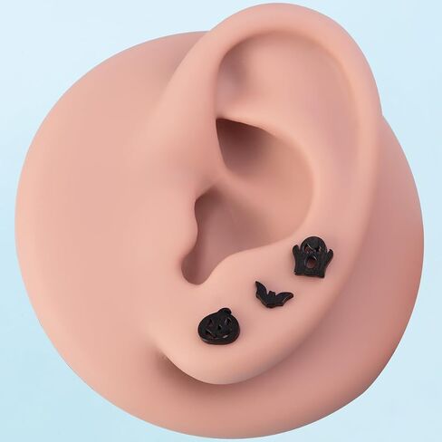 3Pcs 16G Ghost Bat Pumpkin Stainless Steel Cartilage Earrings Labret Monroe Lip Rings Tragus Helix Studs Earrings Halloween Piercing Jewelry in Saudi Arabia