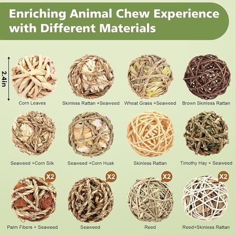 Vespro Bunny Chew Grass Balls ، ألعاب مضغ المتداول للحيوانات الصغيرة ، ألعاب العشب الطبيعية وعلاج الأرنب للأرانب ، خنازير غينيا ، شينشيلات ، الهامستر ، طحن أسنان الفئران (8 أجزاء) in Kuwait