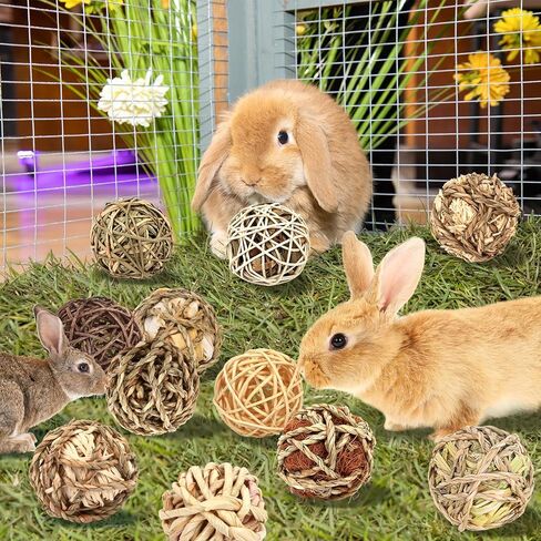 Vespro Bunny Chew Grass Balls ، ألعاب مضغ المتداول للحيوانات الصغيرة ، ألعاب العشب الطبيعية وعلاج الأرنب للأرانب ، خنازير غينيا ، شينشيلات ، الهامستر ، طحن أسنان الفئران (8 أجزاء) in Kuwait